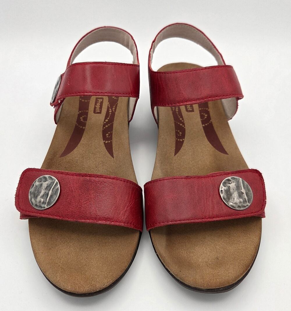 Propét Annika Red Leather Wedge Sandals Women's Size 8 W Wide Comfort W0801